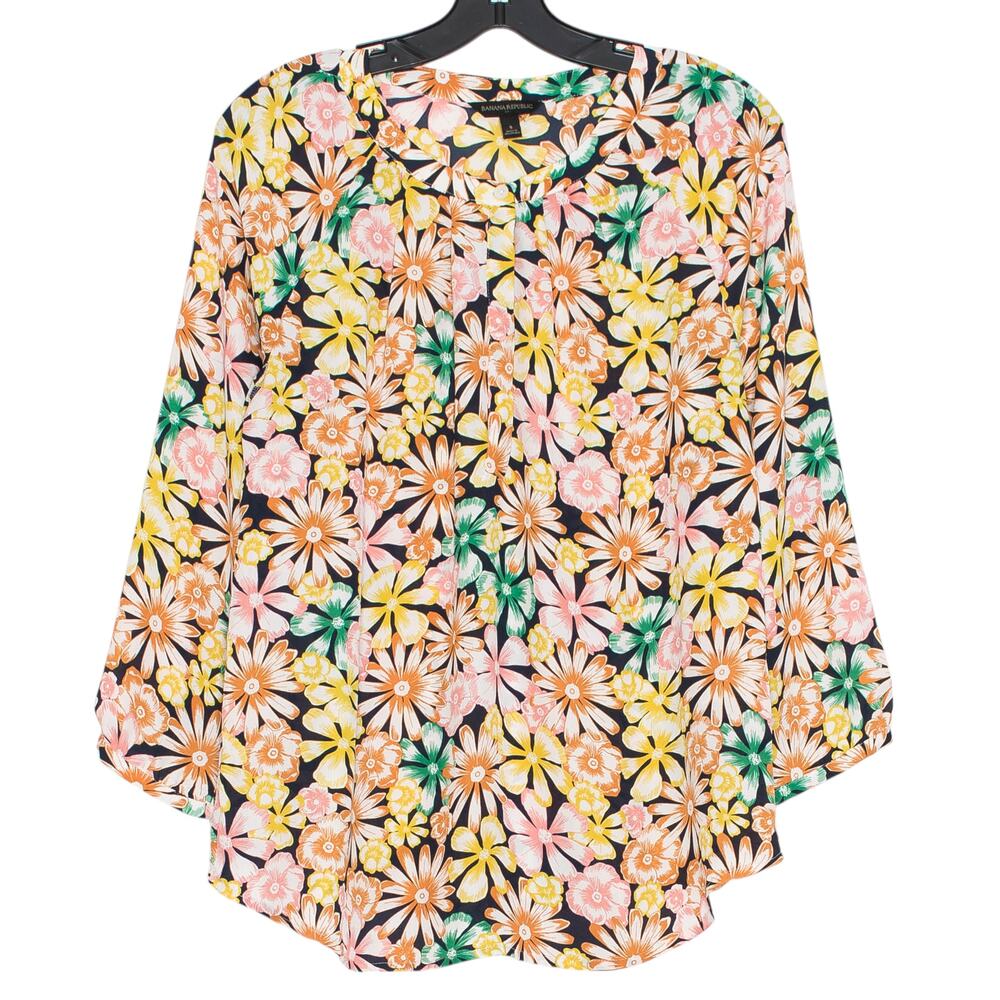 Banana Republic Floral Popover Top S Boho Cottagecore Colorful Maximalist Spring